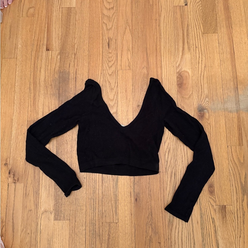 Bozzolo Black Deep V-Neck Top